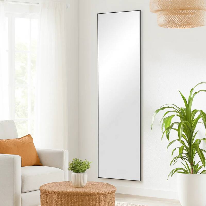 Rectangular Shape Thin Polystyrene Frame Long Mirror, Black