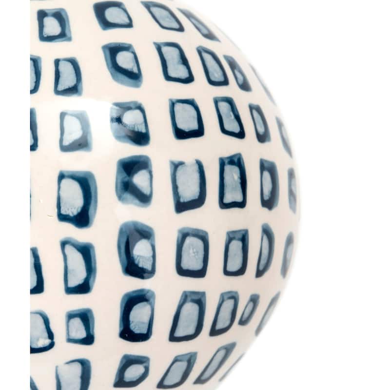 Hand-Painted Ceramic Orb Decorations - 4" - Blue and White - Set of 5