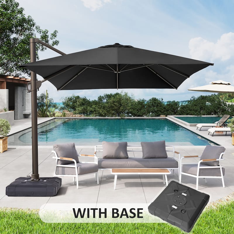 10x12.5 FT Outdoor Patio Cantilever Umbrella with Base - Black