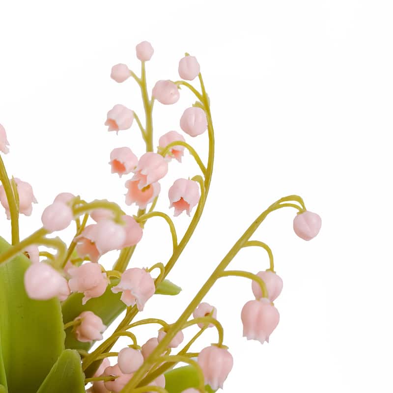 National Tree Company 11 in. Pink Lily-of-the-Valley Flowers in White Basket - 11 in