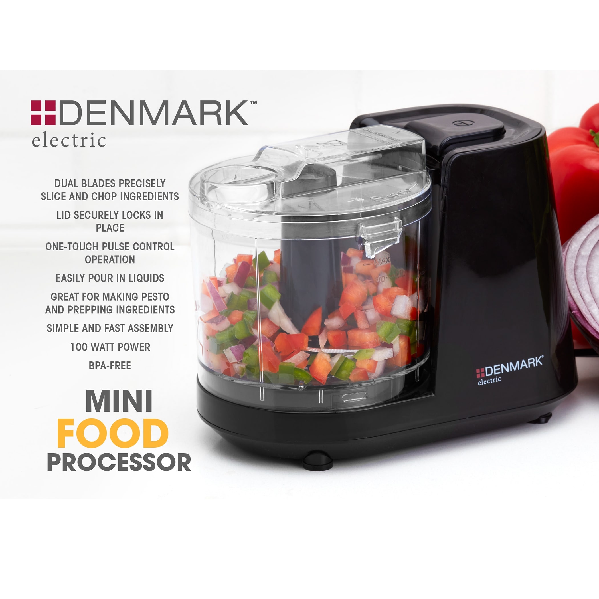Denmark Electric 1.5-Cup Personal Food Chopper with One-Touch