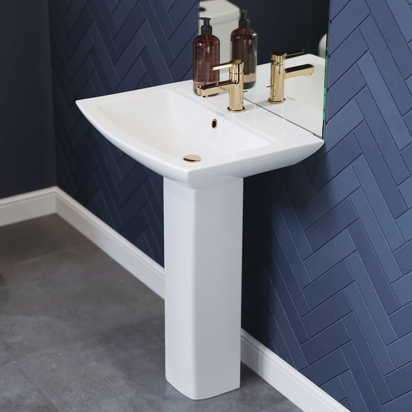 Swiss Madison Sublime Pedestal Bathroom Vessel Sink Round Single Faucet Hole in White Swiss Madison Sublime Pedestal Bathroom Vessel Sink Round Single Faucet Hole in White