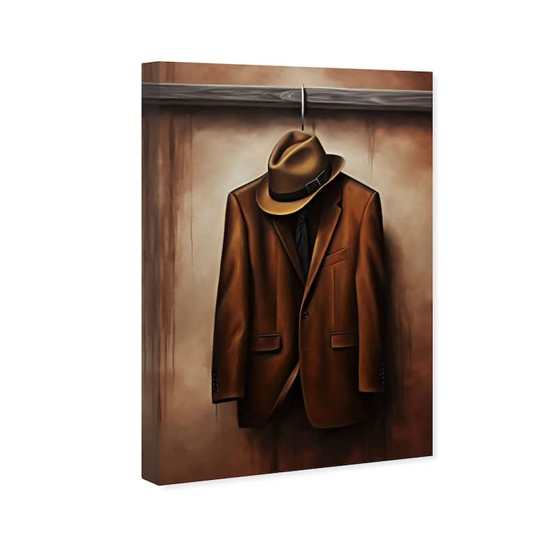 Wynwood Studio Fashion and Glam Hat and Coat Brown and Rustic Wall Art Canvas Print