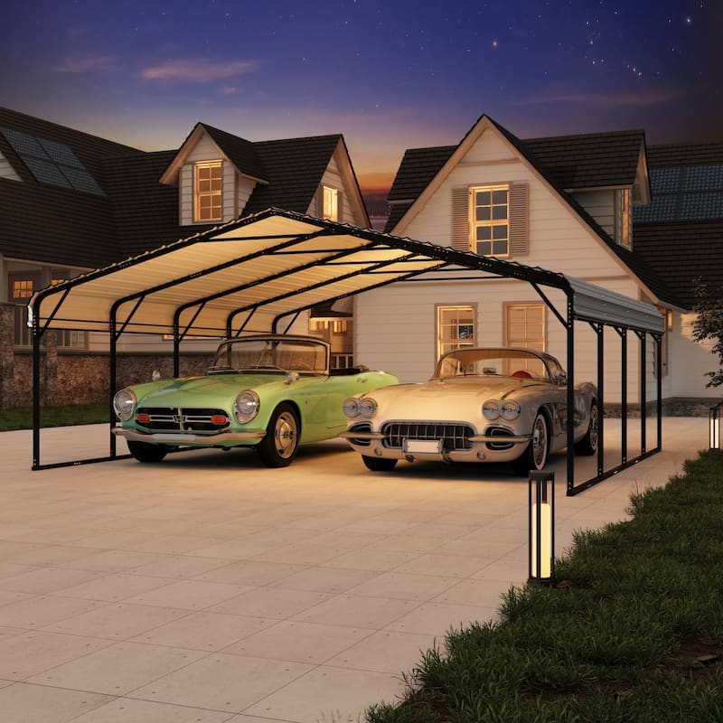 EROMMY Outdoor Carport with Galvanized Steel Roof, Heavy-Duty All-Weather Shelter for Cars, Boats and Equipment - 20' x 20'