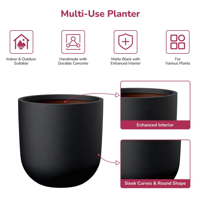 Upgraded Interior Concrete Round Planter with Drainage Holes