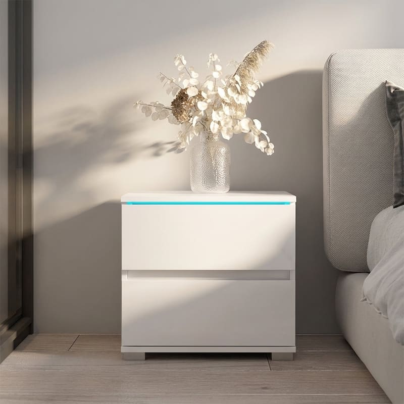 Meble Furniture Euphoria LED Nightstand - 19.7"W x 18.5"H High Gloss