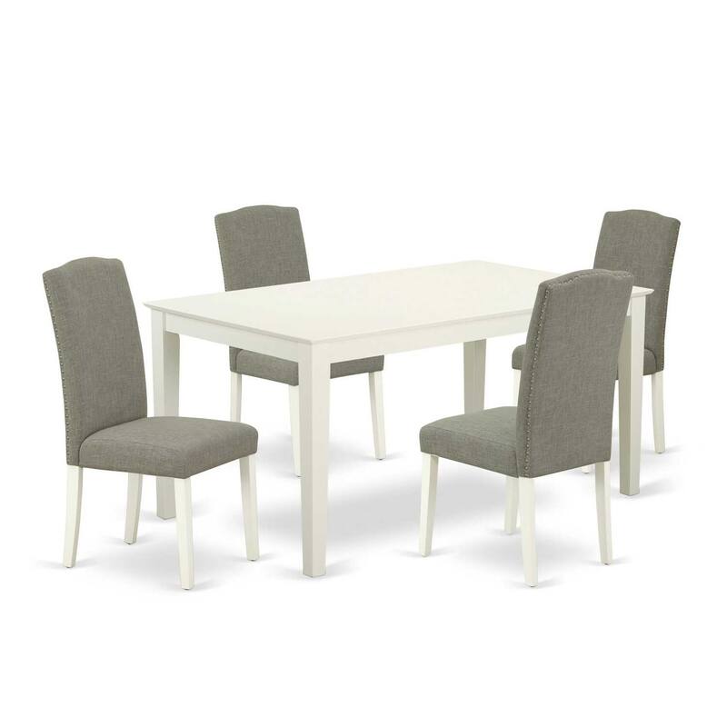 HomeStock 5-Pc Linen White Finish Solid Wood Top-Rectangular Dining Room Set-Seats 4