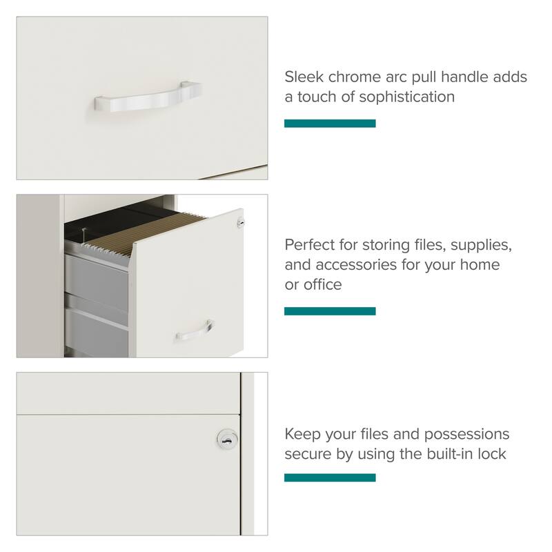 Space Solutions 18" Deep 3 Drawer Mobile Metal Cabinet, Pearl White