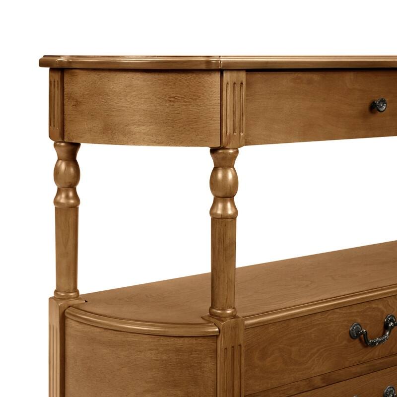 Retro 43" Curved Wood Console Table with 3 Drawers and Open Shelf, Sofa Table Behind Couch for Living Room and Hallway Storage