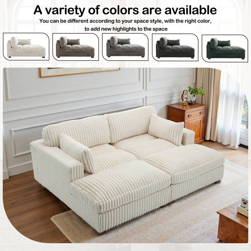 82" W Plush Corduroy Modular Sectional Sofa Chaise Lounge