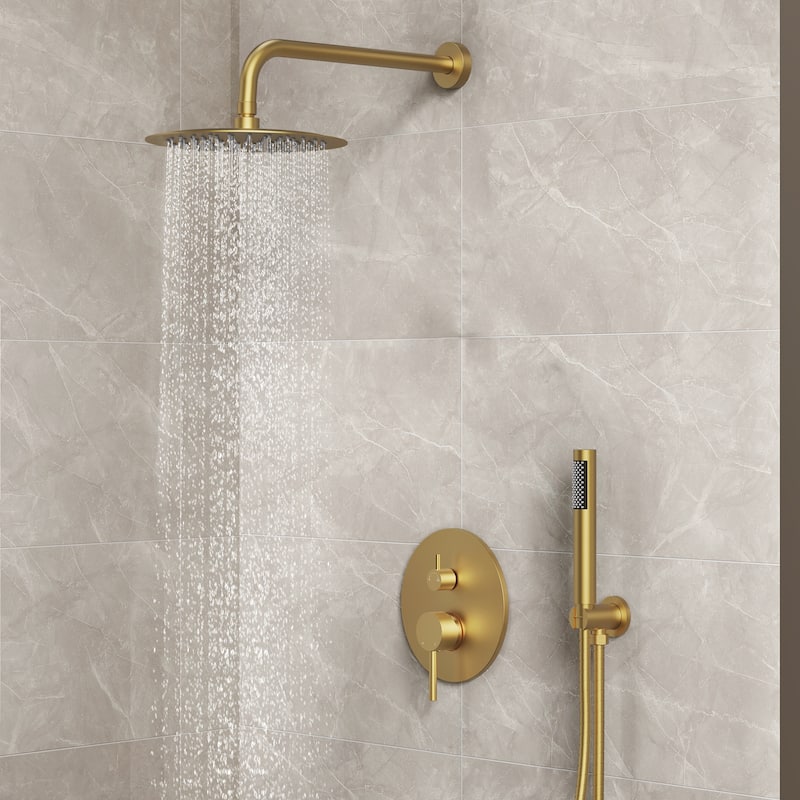 Pressure Balance Shower System with 10" Rainfall Shower Faucet and Handheld Shower Spray - Brushed Gold