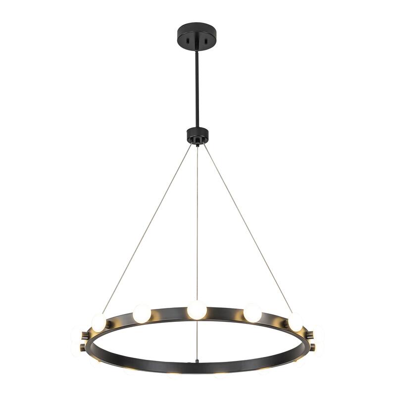 15/24-Light Mid-Century Modern Black Integrated LED Large Wagon Wheel Chandelier for Dining Room/Living Room