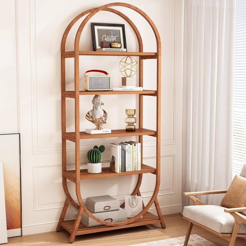 5 Tiers Open Bookshelf, 70.8" Tall Arched Bookcase