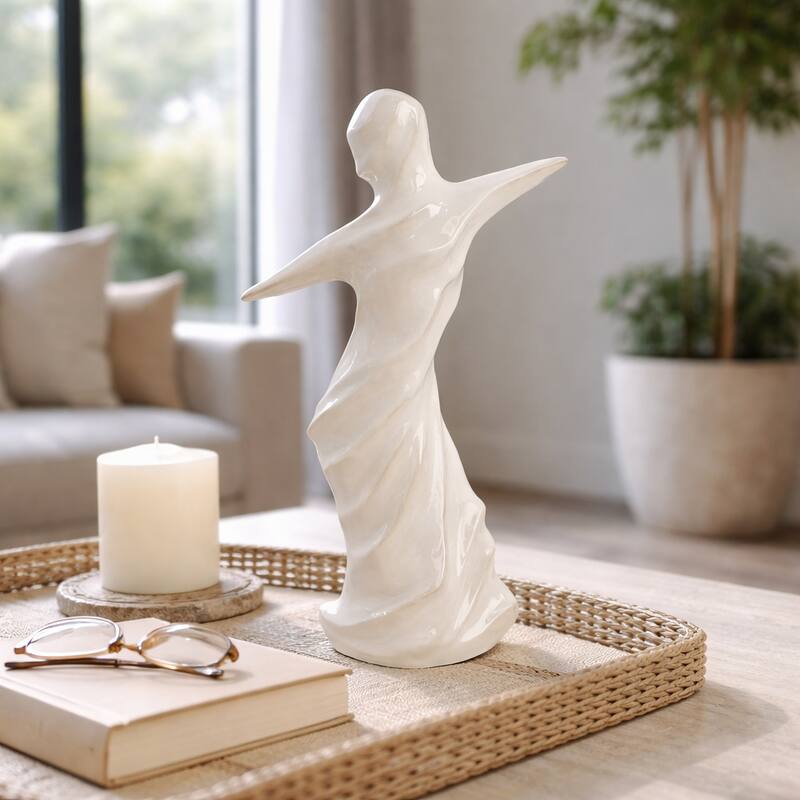 Abstract Ceramic Dancer Statue Figurine for Home Decor - 14", White - 14.0"