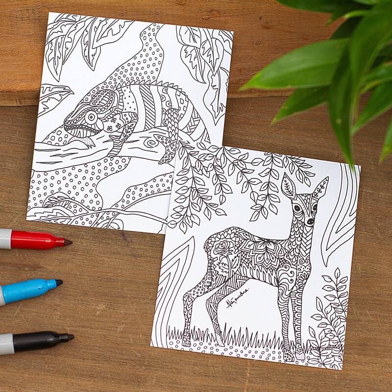 Novica Handmade Natures Emotion Coloring Postcards (Pair)