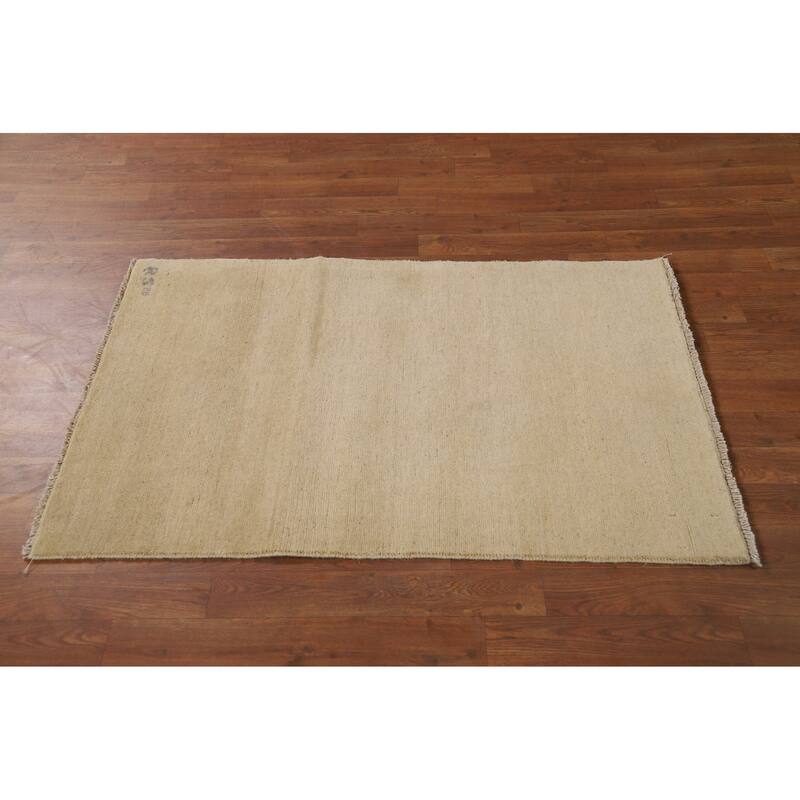 Gabbeh Modern Foyer Rug Accent Beige Hand-Knotted Wool Carpet - 2'7"x 4'0"
