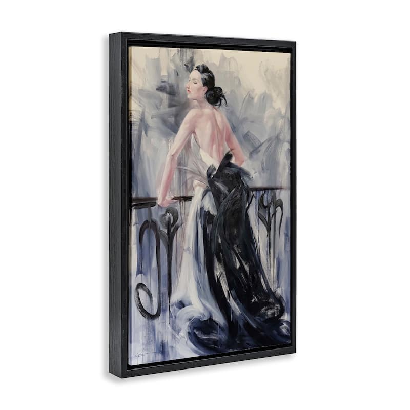Stupell Elegant Woman Against Railing Framed Floater Canvas Wall Art Design By Lucille Lee
