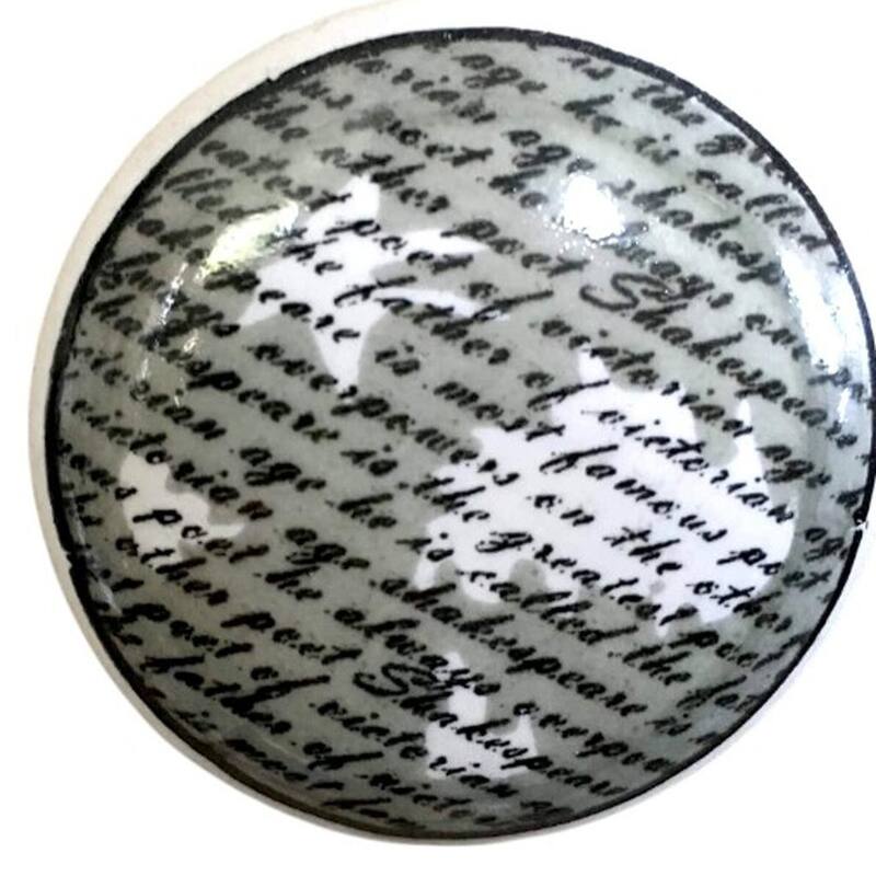 HomeRoots Set of Six White Poetic Script Ceramic Drawer Pull Knobs - 1.50 in. x 1.00 in. x 1.50 in.