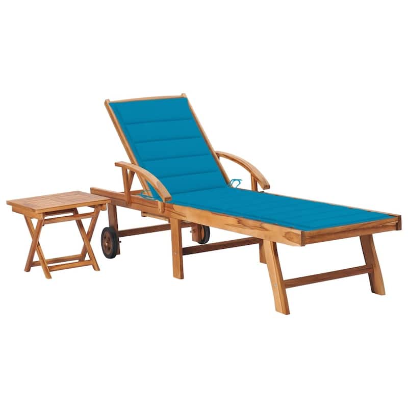 vidaXL Patio Lounge Chair Outdoor Sunbed Sunlounger with Cushion Solid Teak - 76.8" x 23.4" x 13.8"