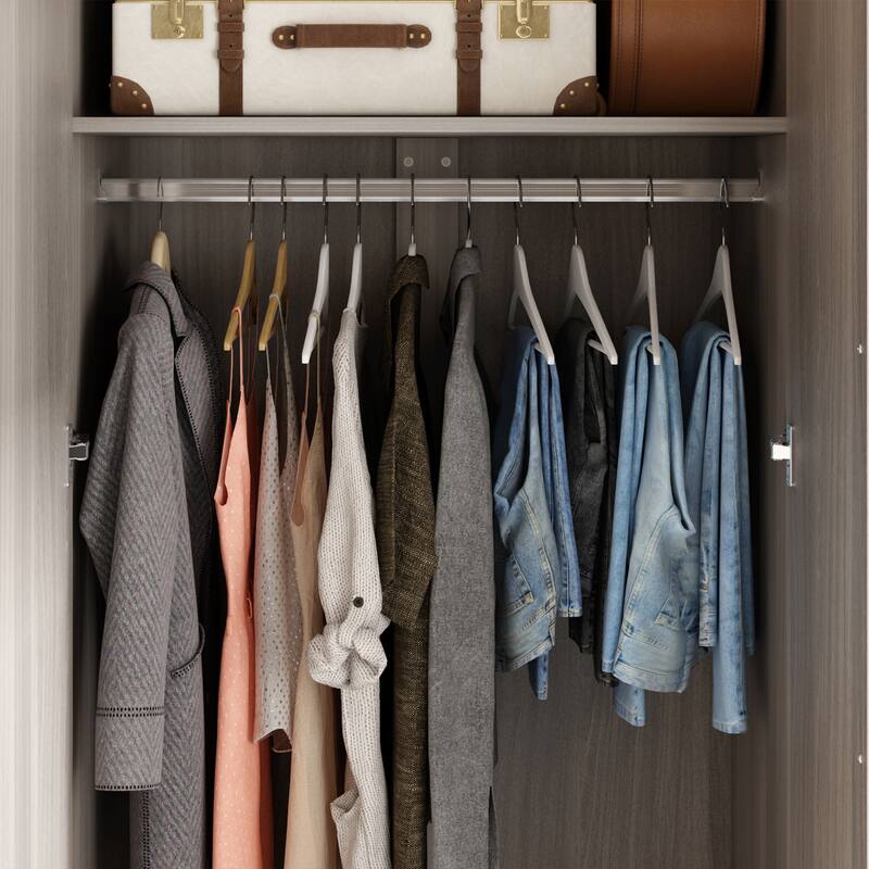 Wardrobe Armoire Wooden Closet Cabinet 6 Storage Cube and Hanging Rod