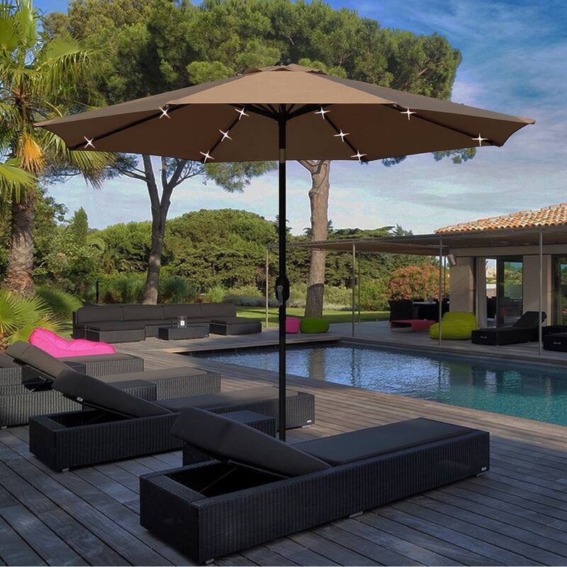Maypex 9-foot Solar Led Lighted Patio Umbrella with Crank and Tilt - Tan