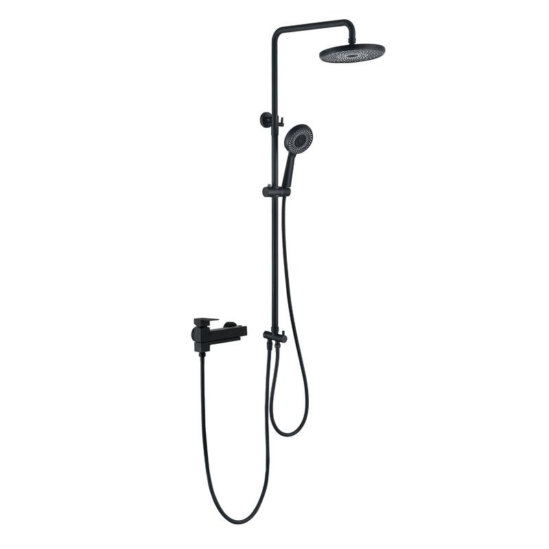 Wall Mounted 3-Function Rainfall Shower System With Tub Spout And Rough-In Valve - Matte Black