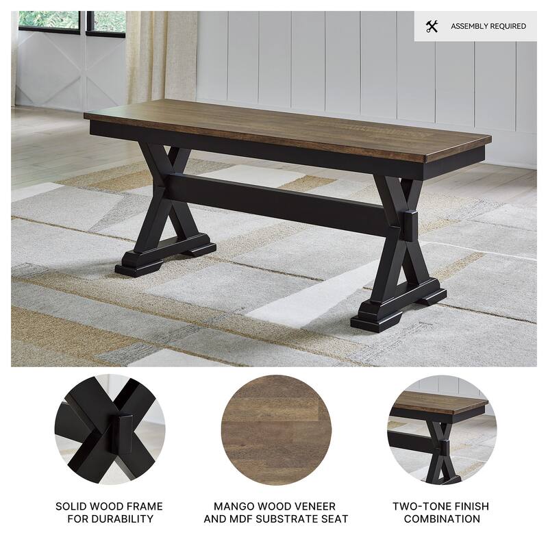 Signature Design by Ashley Wildenauer Brown/Black 50" Dining Bench - 48" W x 16" D x 19.25" H