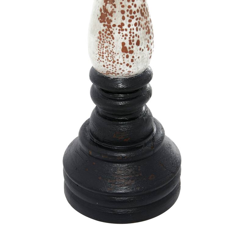 Black or Gray Aluminum Turned Style Pillar Candle Holder with White Accents (Set of 3) - S/3 20", 16", 12"H