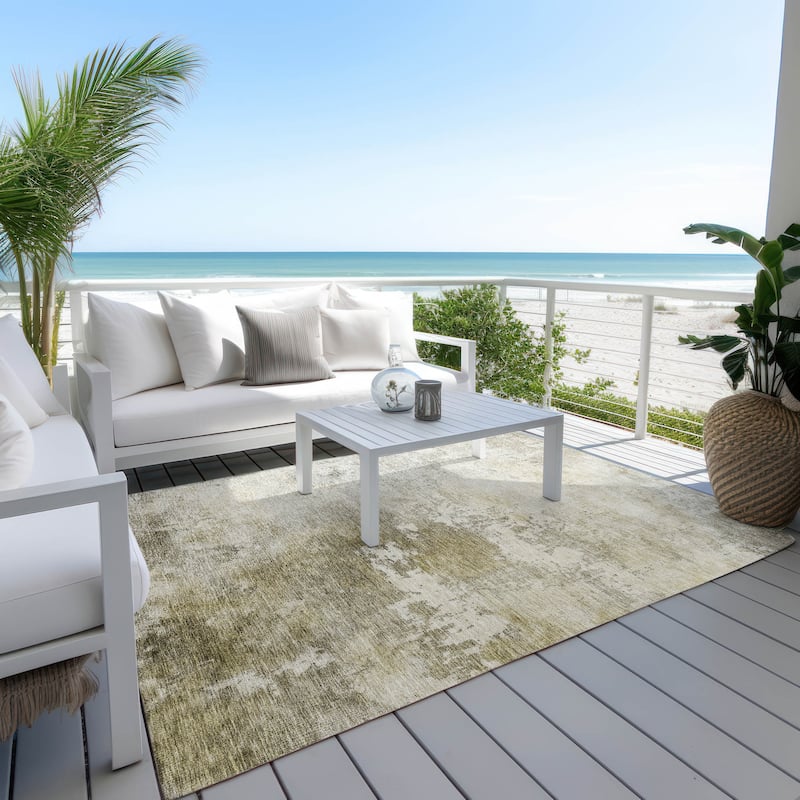 Machine Washable Indoor/ Outdoor Abstract Contemporary Chantille Rug