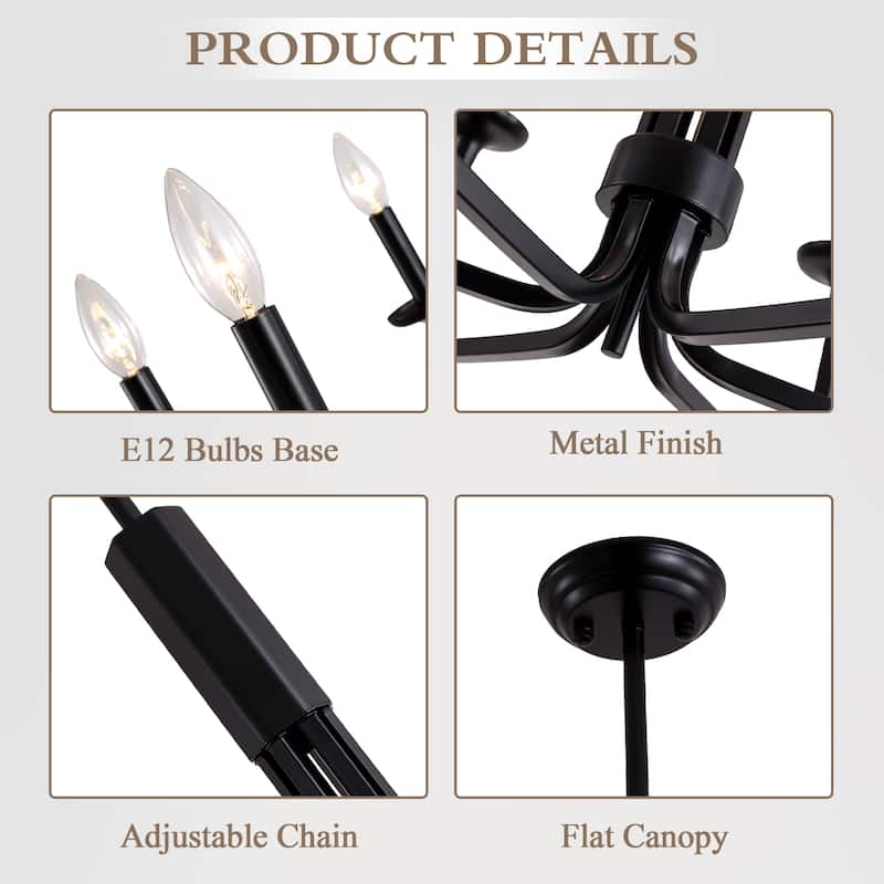 Cusp Barn Industrial Black Chandelier, Farmhouse 6-Light Kitchen Island Pendant Light, Modern Hanging Lighting Fixtures