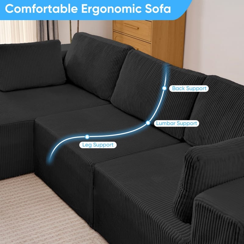 Mixoy 3-Pcs Free Combination Modular Sectional Sofas,Corduroy Compressed L-Shaped Sofa with Flexible Configuration - 3-Seater