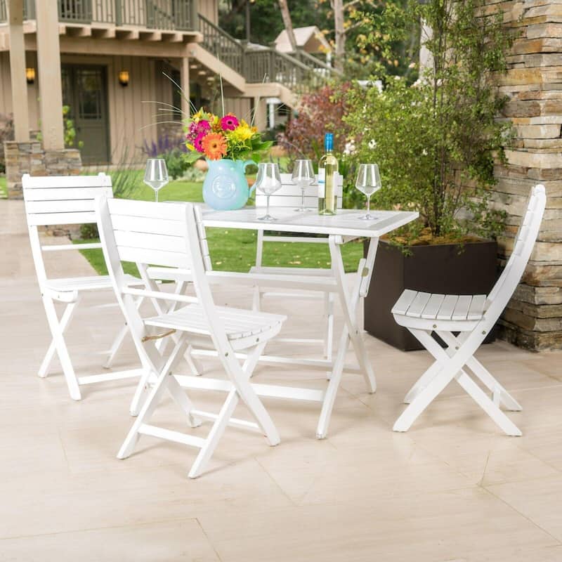 5-Piece Outdoor Acacia Wood Folding Dining Set - White