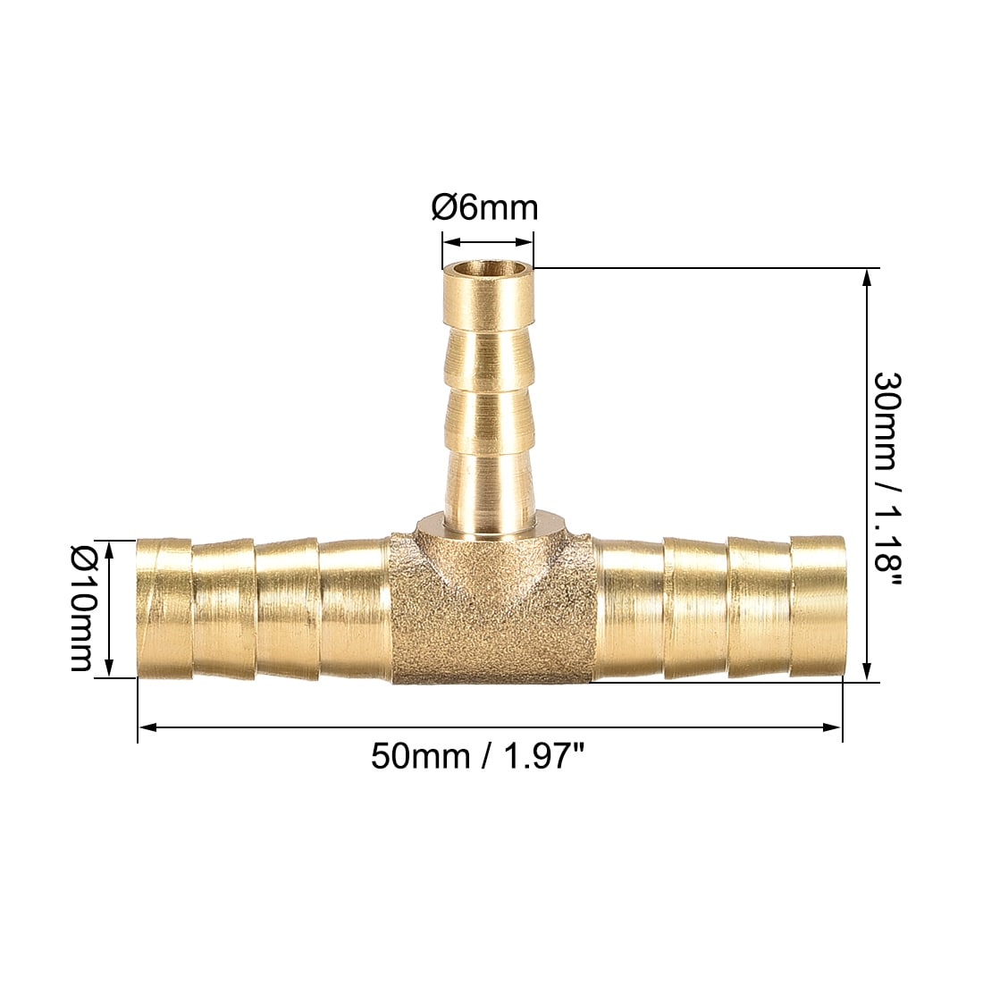 10mm x 6mm x 10mm Brass Hose Reduce Barb Fitting Tee T-Shaped 3 Way Barbed 