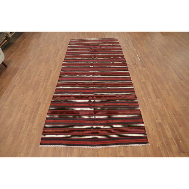 Hand Woven Oriental 100% Wool Carpet Southwestern Geometric Oranges & Rust Kilim Area Rug - 11' 6'' X 5' 0''