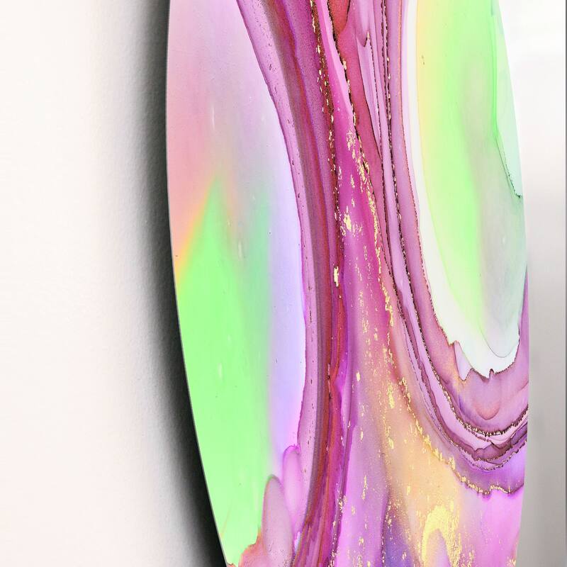 Designart 'Purple And Green Luxury Abstract Fluid Art I' Modern Metal Circle Wall Art Bed Bath
