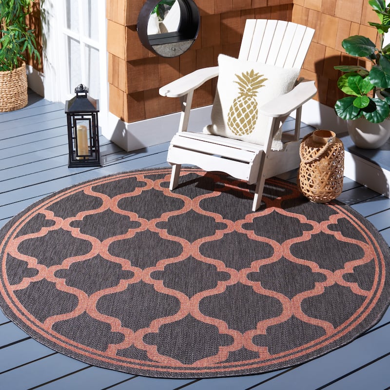 SAFAVIEH Bermuda Washable Edelt Indoor/ Outdoor Waterproof Rug - 6'7" Round - Charcoal/Rust