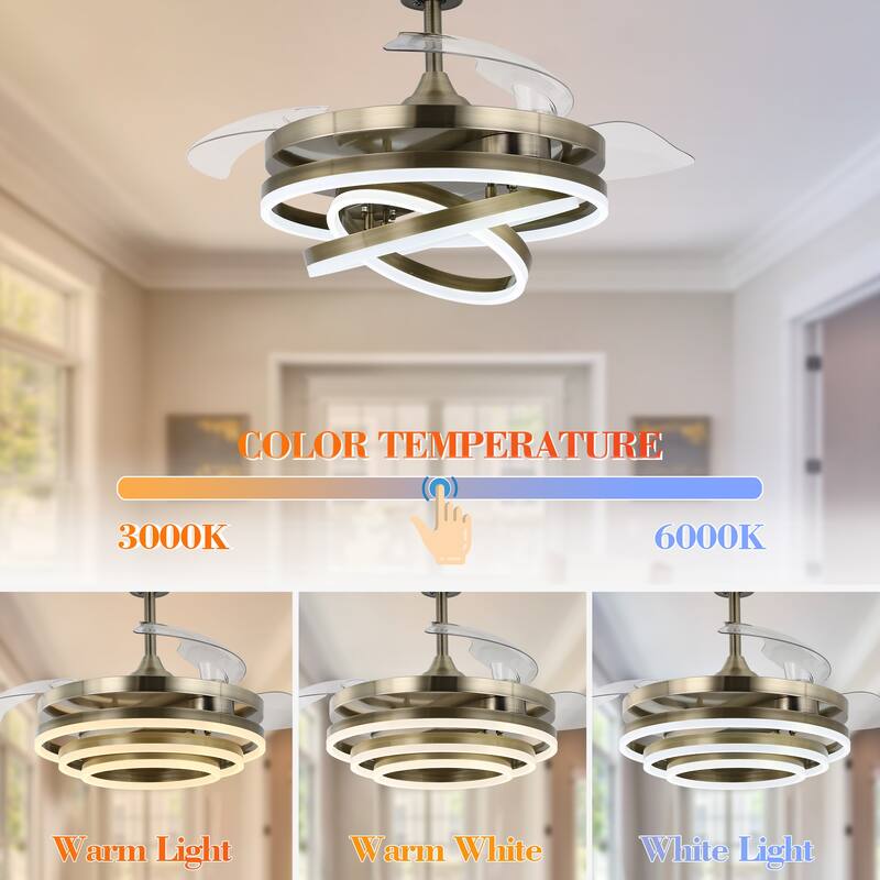 Bella Depot 42" Modern Retractable DIY Shape Ceiling Fan with Remote, 6-Speed Reversible Ceiling Fan with LED Light