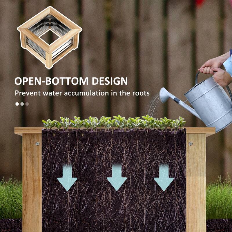 Raised Garden Bed with Fir Wood Frame and Galvanized Steel Panels - 17.7" W x 17.7" D x 35.4"H