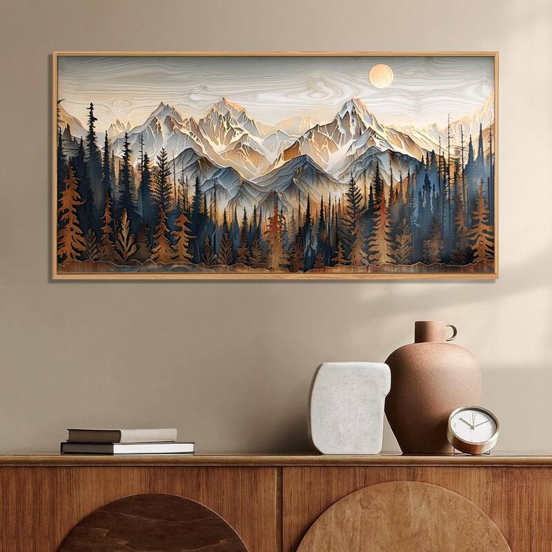 Pine Trees Wall Painting, Ridge Scenery Wall Decor, Natural Sun