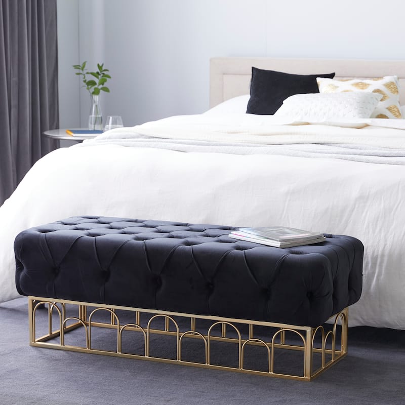 Metal Bench with Gold Base - Black - Roche River Decor - 20"W x 49"L x 18"H