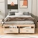 preview thumbnail 2 of 7, Sleek Design Queen Size Platform Bed with 6 Storage Drawers, Wooden Bed Without Headboard, Antique Natural