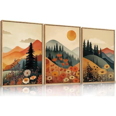Pine Tree Flowers Wall Decor, Nature Landscape Forest Artwork