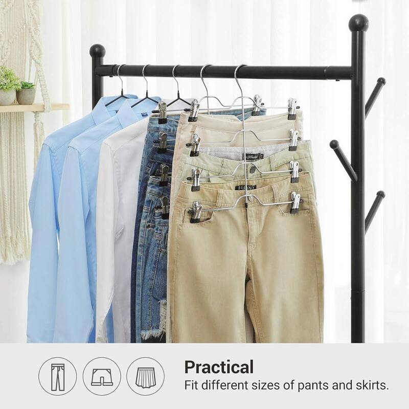 Silver PVC-Coated Iron 4-Tier Skirt and Pants Hanger with Adjustable Clips - 12.6” L x 13.8” H
