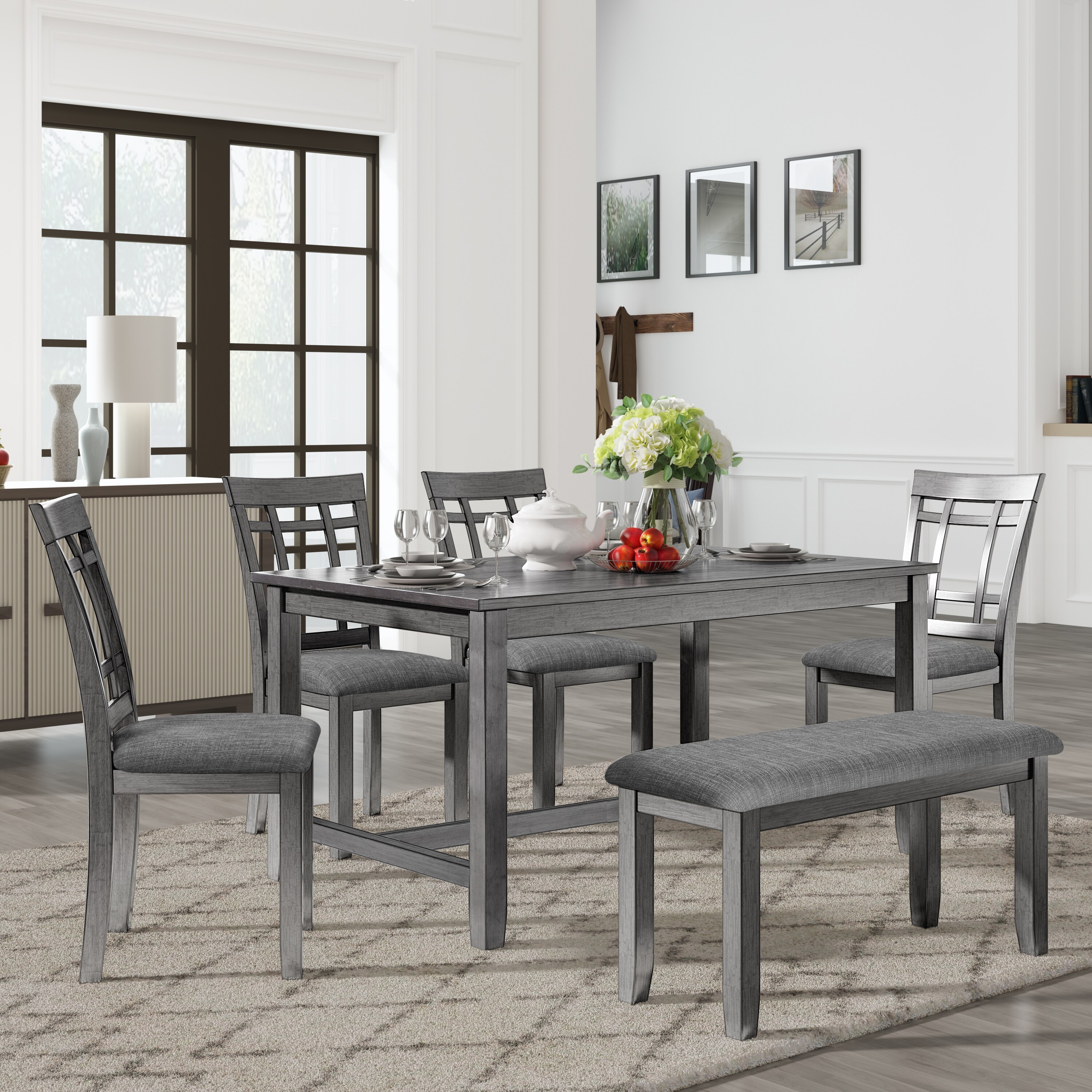 Gray rustic dining table set store