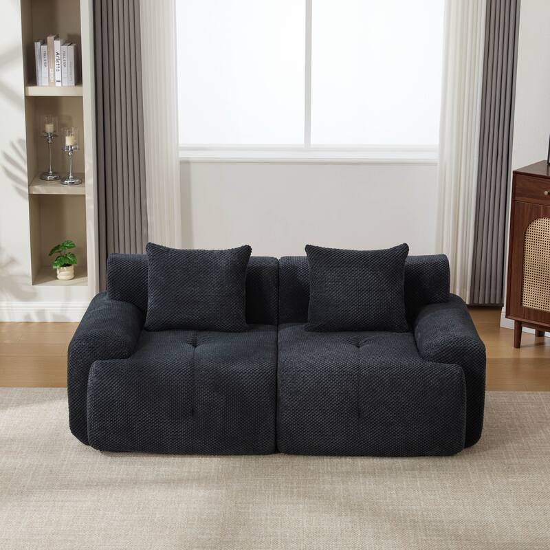 73.2"W Modern Upholstered Loveseat Sofa with 2 Pillows,Fluffy Compressed Sofa, No assembly required - Charcoal