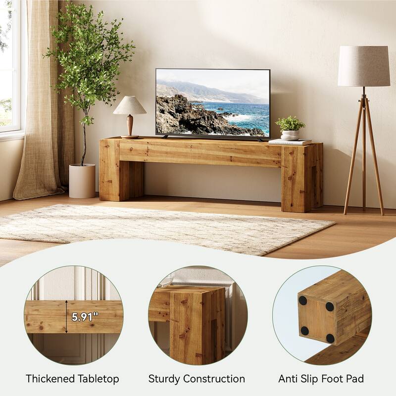 Solid Wood TV Stand, 63" Extra Long Media TV Consoles Table for Living Room Gaming Entertainment Center for TVs up to 75 Inches