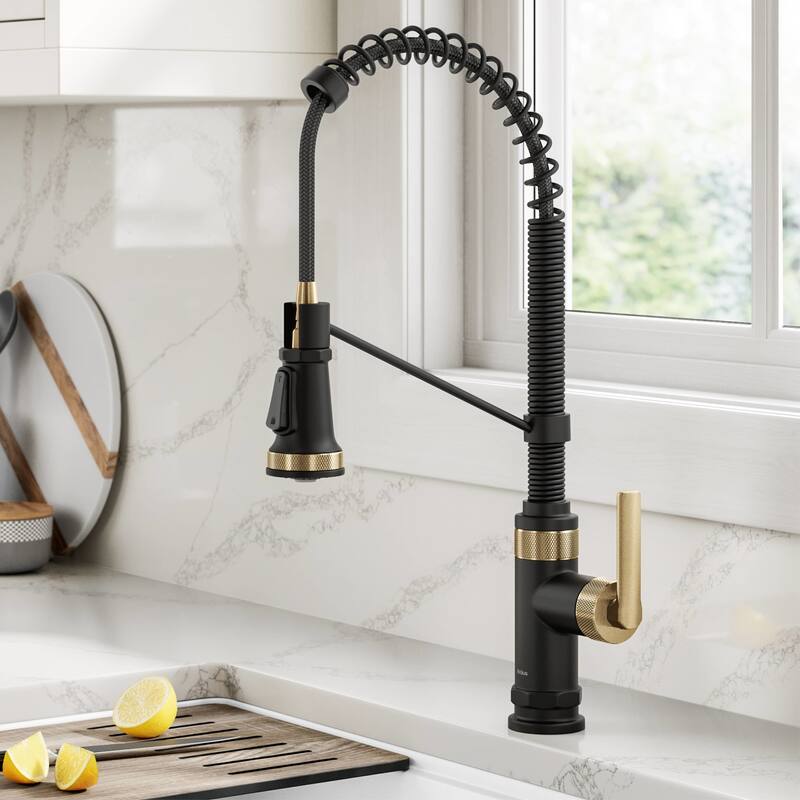 Kraus KPF-4110 Allyn 1.8 GPM Single Hole Pre-Rinse Pull Down Kitchen - Spot Free Brushed Brass/Matte Black