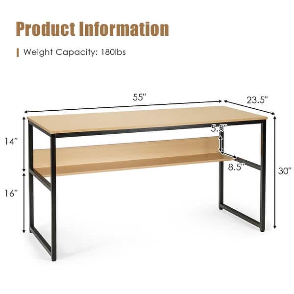 55 Inch Home Office Computer Table Writing Study Desk with Bookshelf ...