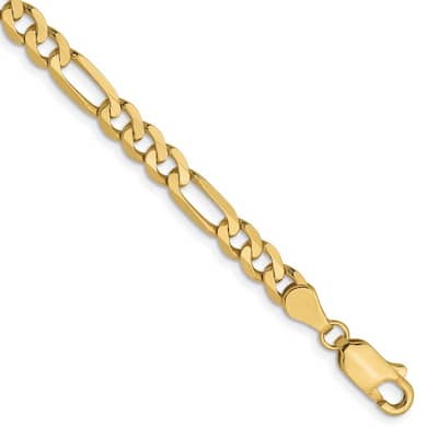 Curata 10k Yellow Gold Unisex 4.75mm Flat Figaro Chain Bracelet Options: 7" 8"