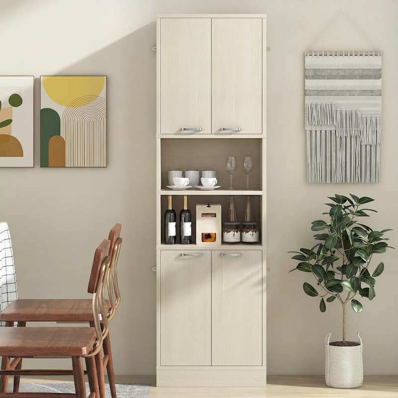 Costway 75" Tall Bathroom Storage Cabinet with 4 Doors & 2 Open - See Details
